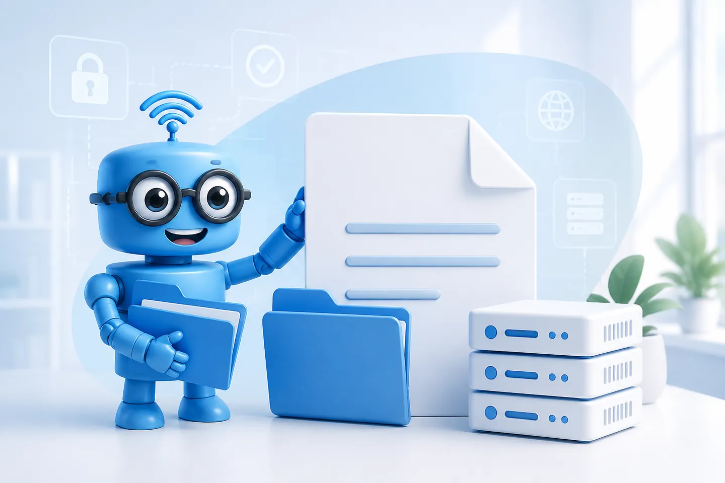 Hostaan robot presenting a configuration file and server folders