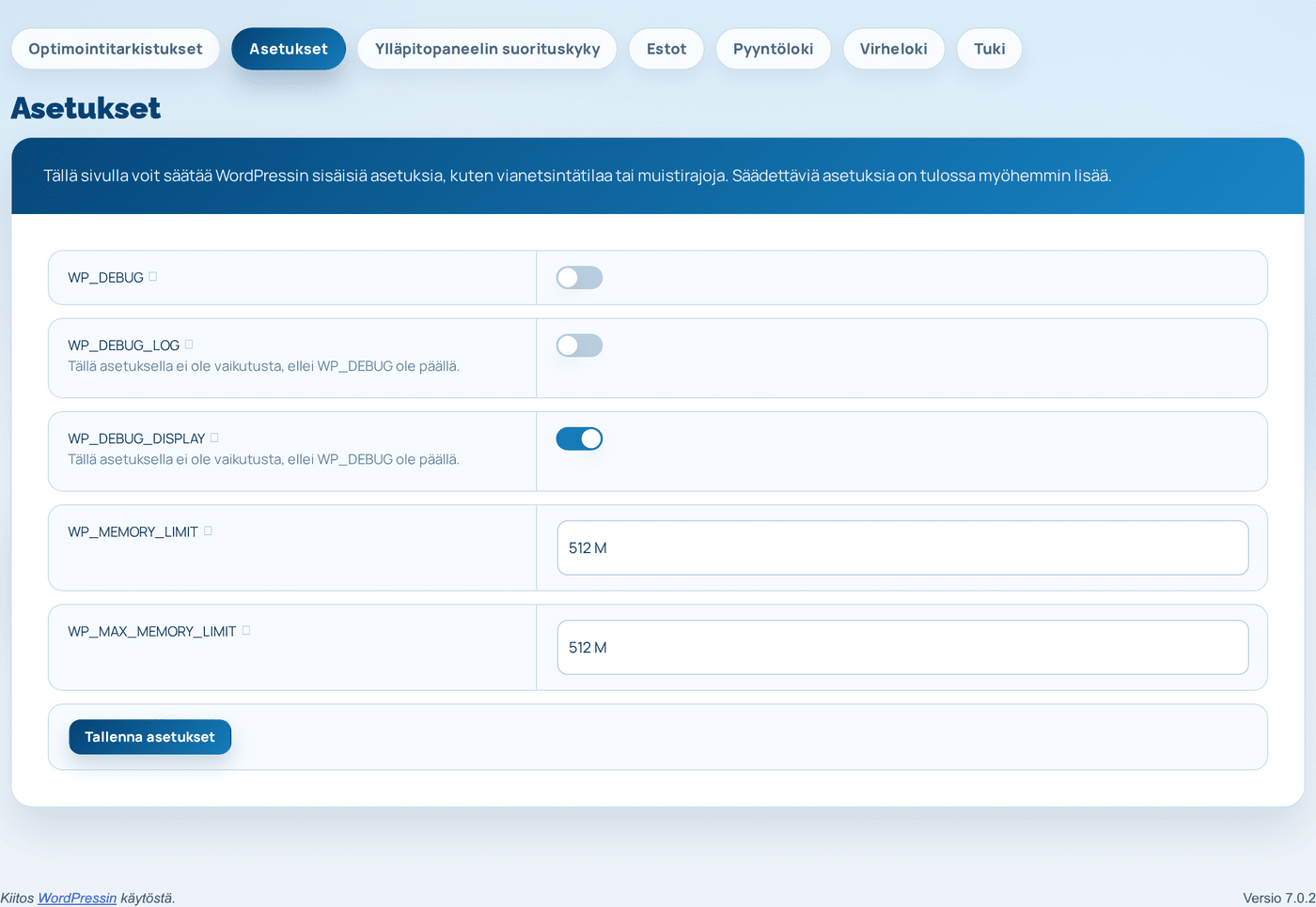The Configuration tab of the Hostaan plugin, showing wp-config.php settings