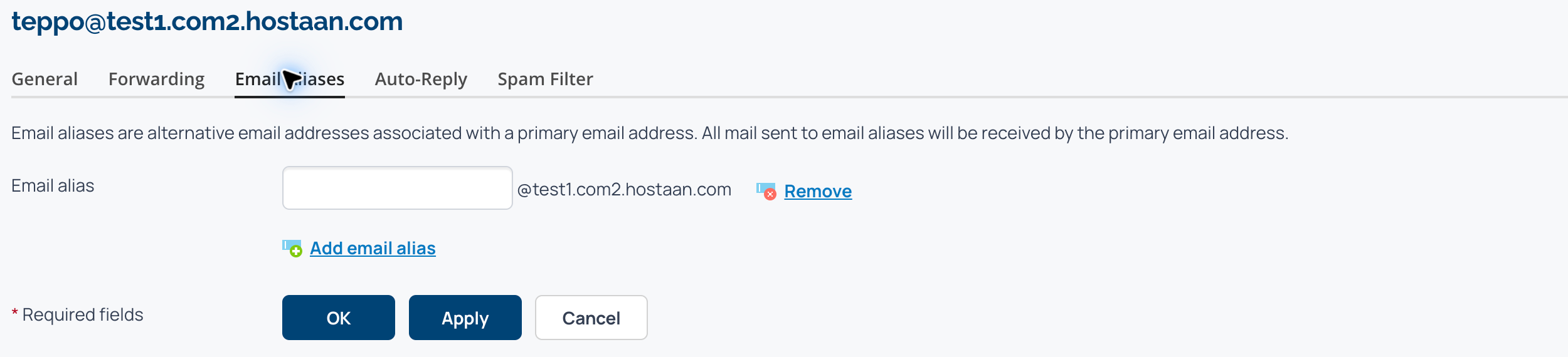 Creating a new email address — aliases