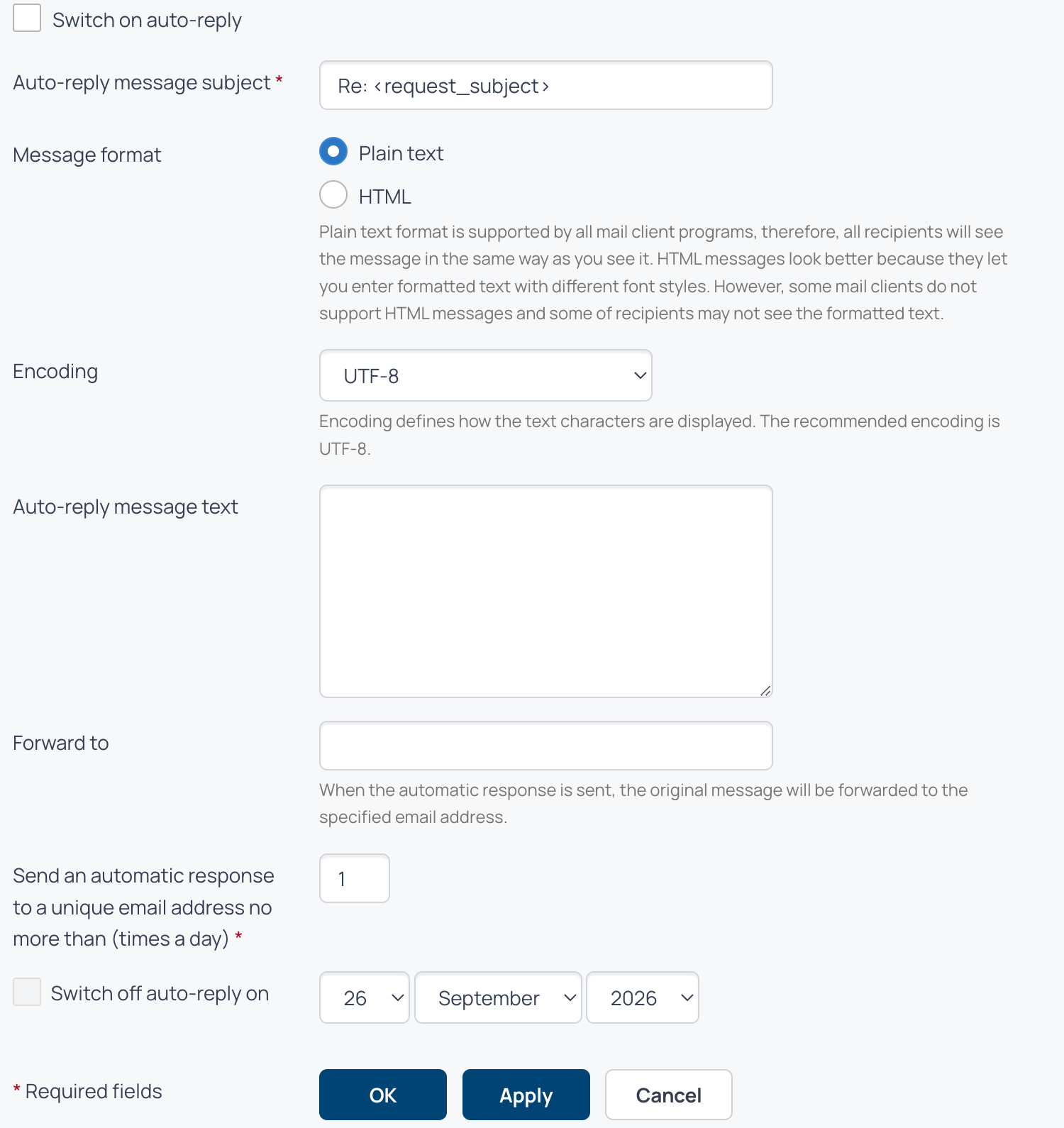 Configuring email auto-reply — auto-reply