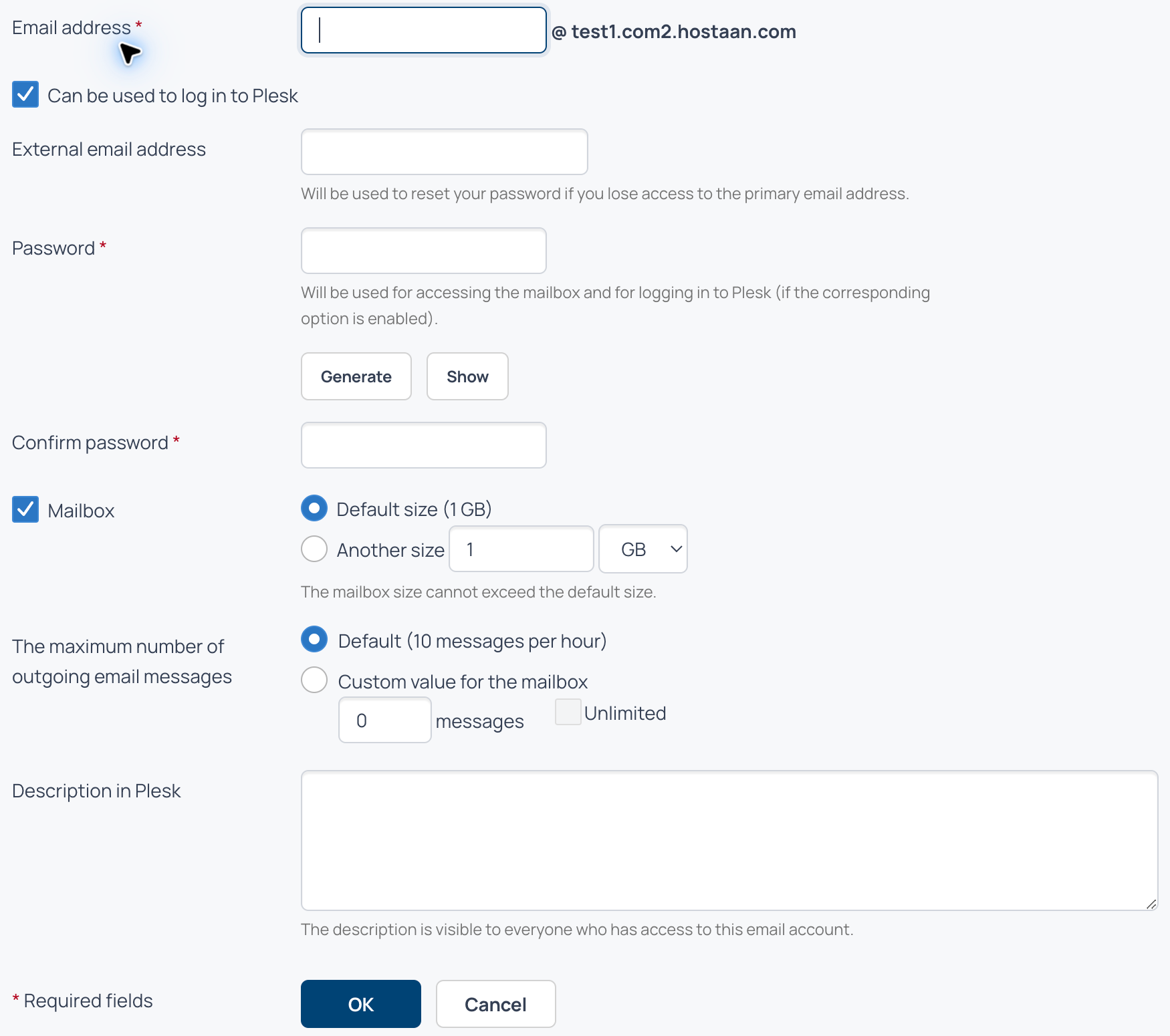 Creating a new email address — create