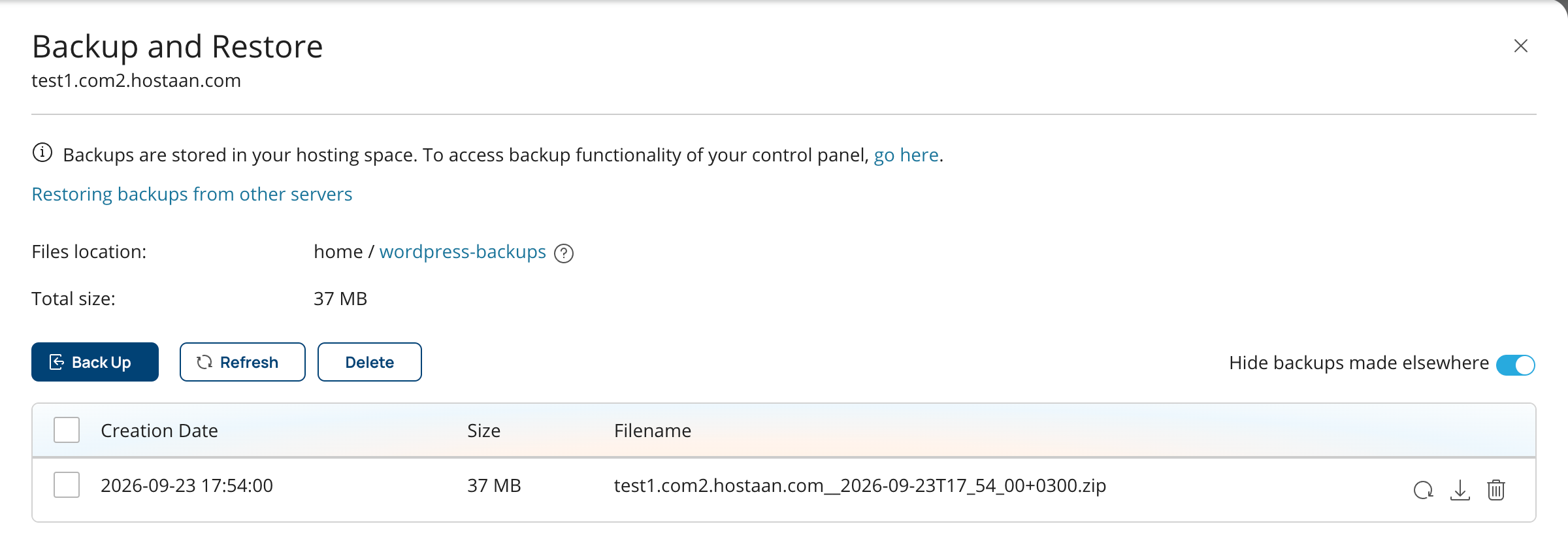 WordPress Toolkit — backup
