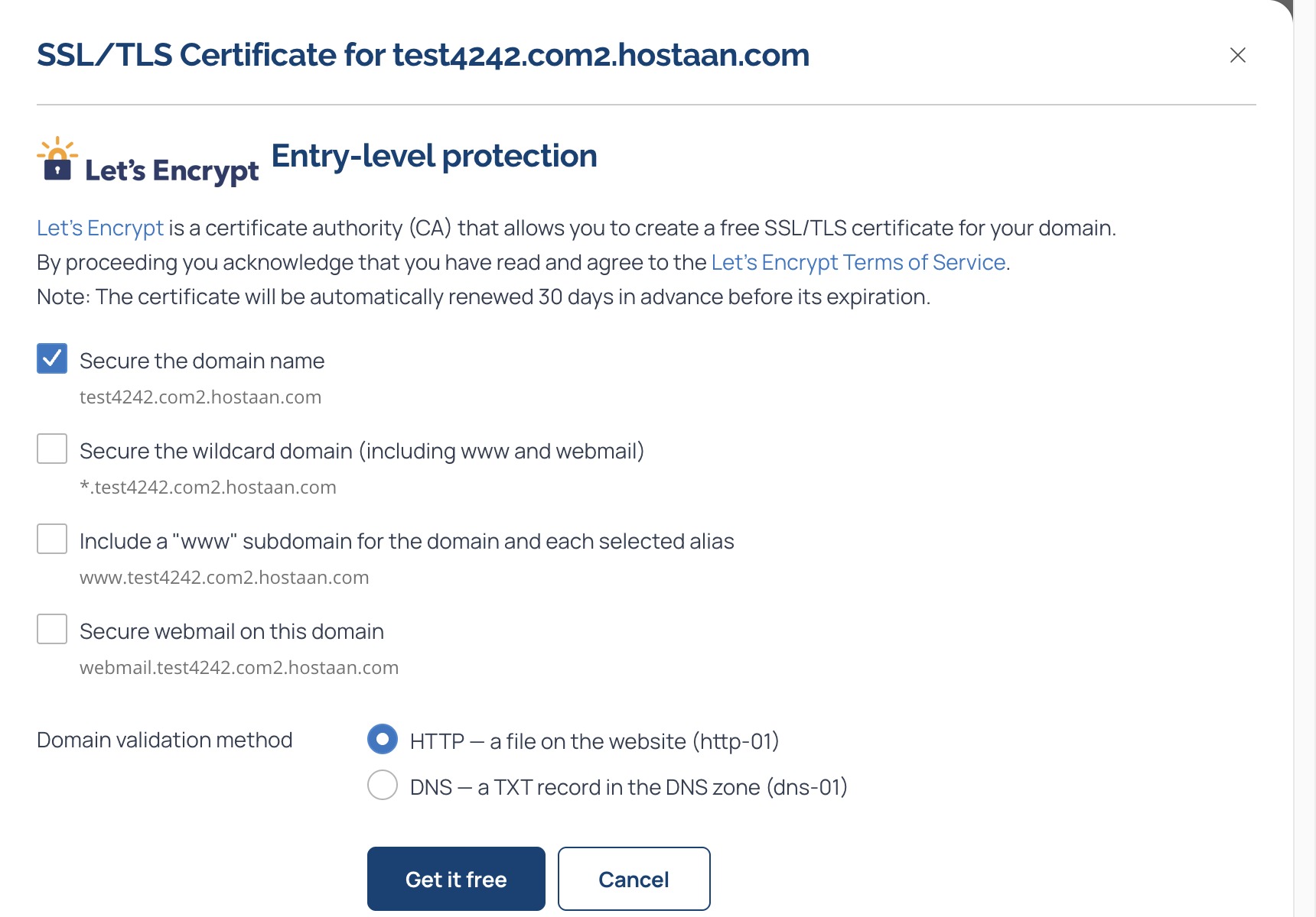 Select the names to secure and request the certificate