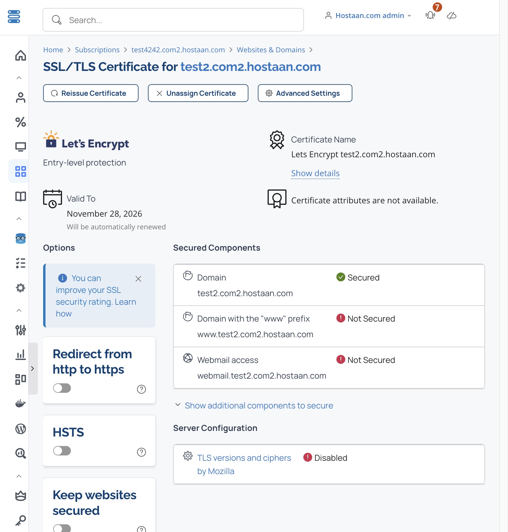 Check secured components and HTTPS redirection