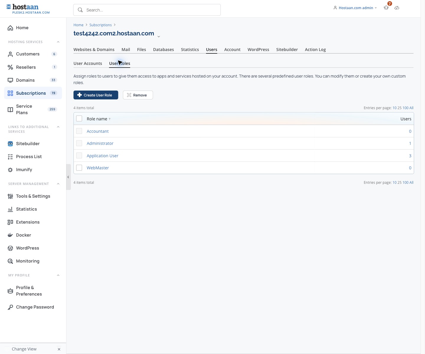 Create a user role or open an existing role
