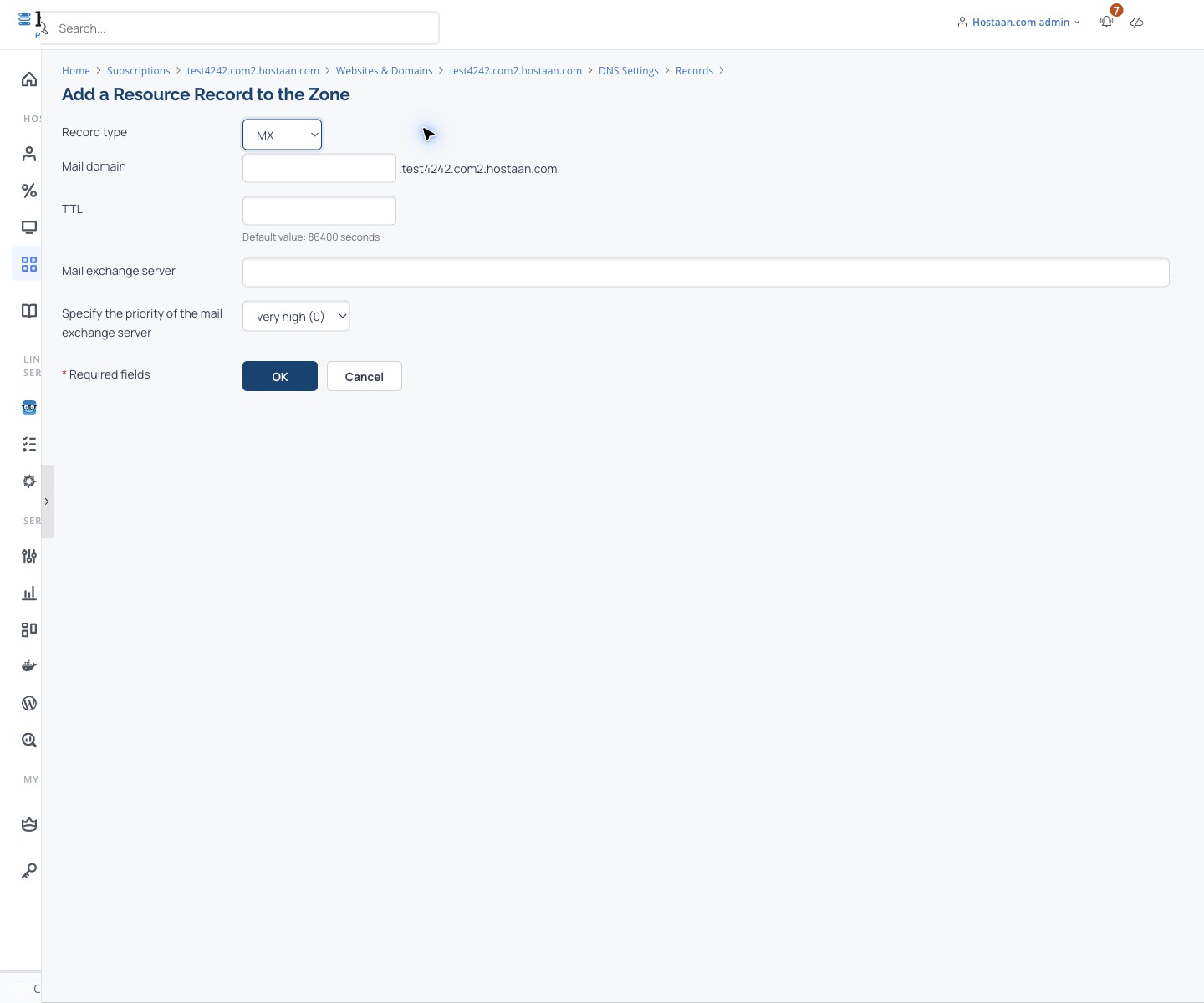 MX record type, mail server and priority